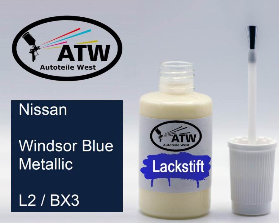 Nissan, Windsor Blue Metallic, L2 / BX3: 20ml Lackstift, von ATW Autoteile West.